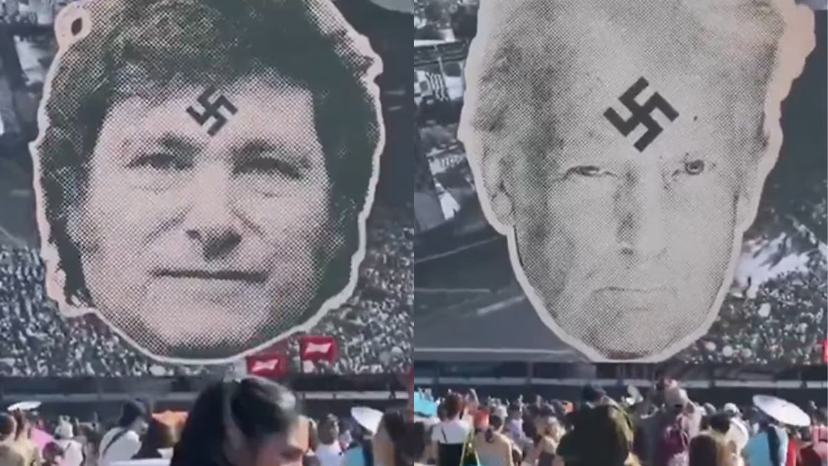 A banda apresentou uma imagem de Miley com uma suástica na testa no Lollapalooza Chile