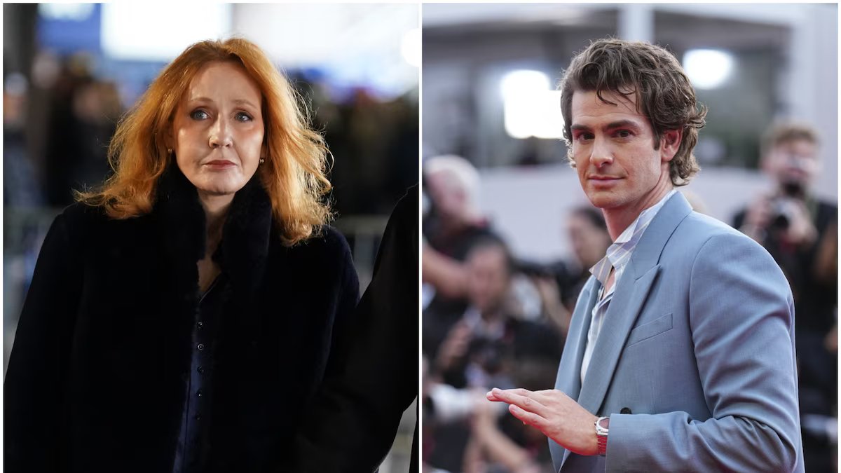 “Aquele cujo nome não mencionarei”. Andrew Garfield como J.K. Rowling foi comparada ao malvado Voldemort.