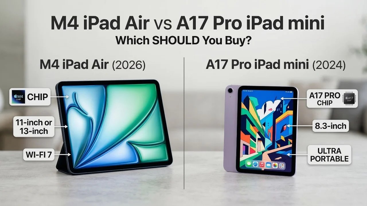 M4 iPad Air vs A17 Pro iPad mini: qual você deve comprar em 2026?