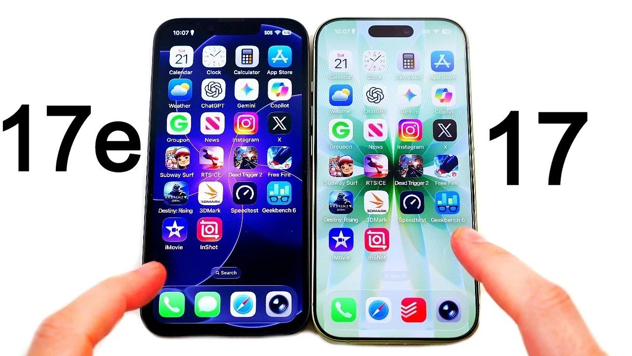 Teste de velocidade e comparação de especificações do iPhone 17e vs iPhone 17 (2026)