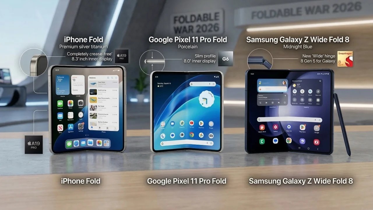 iPhone Fold vs Galaxy Z Wide Fold 8 vs Pixel 11 Pro Fold