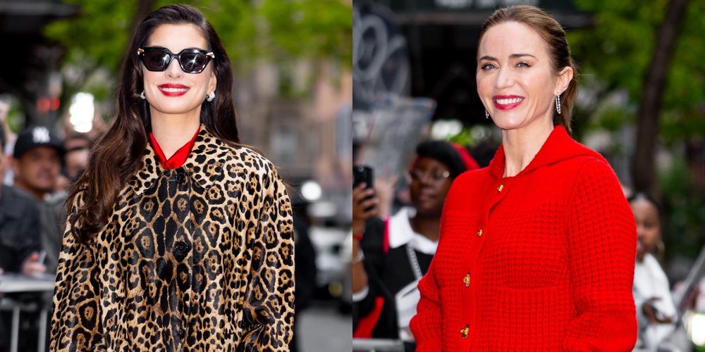 Anne Hathaway impressiona com estampa de chita, Emily Blunt usa jaqueta vermelha brilhante e saia de couro na exibição de ‘O Diabo Veste Prada 2’ | Fotos espontâneas de Anne Hathaway Filmes de Emily Blunt O Diabo Veste Prada 2 | Notícias e fofocas sobre celebridades | Entretenimento, fotos e vídeos