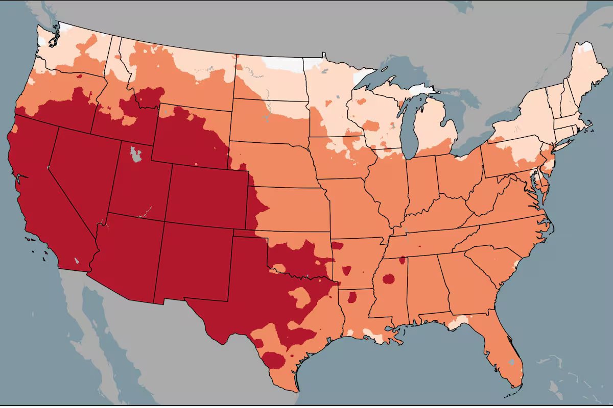 Da Califórnia ao Texas. um mapa mostrando a mudança alarmante de temperatura nos EUA