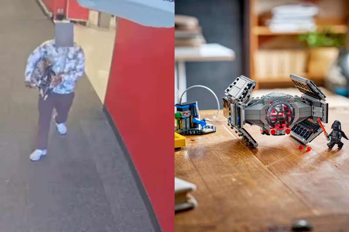 Ele tem 28 anos, comprou conjuntos de Lego na Target, retirou os minifiguras e os substituiu por macarrão seco na Califórnia.