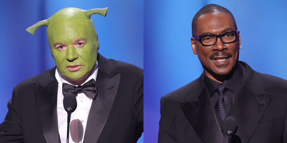 Mike Meyers usa maquiagem de Shrek para ajudar a homenagear o co-estrela Eddie Murphy com o AFI Life Achievement Award | Arsenio Hall, Autumn Durald Arkapaw, Belle Akroyd, Bill Burr, Chris Rock, Colman Domingo, Da’Vine Joy Randolph, Dave Chappelle, David Alan Grier, Eddie Murphy, Elle Key, Eniko Hart, Eva Longoria, Gizele Oliveira, Jaafar Jackson, Jennifer Hudson, Jerry Bruckheimer, Kearen ke-Mittmanel, Kearen Ke-Mitholden Key Thompson, Kevin Hart, Martin Lawrence, Mike Meyers, Nia Long, Paige Butcher, Robert Townsend, Skye Townsend, Spike Lee, Stevie Wonder, Sugar Ray Leonard, Tracy Morgan | Notícias e fofocas sobre celebridades | Entretenimento, fotos e vídeos