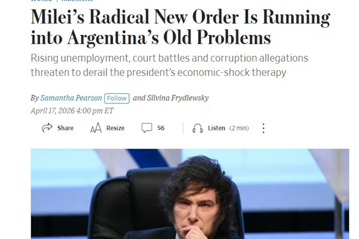 O Wall Street Journal. “A nova ordem radical de Miley enfrenta os velhos problemas da Argentina” .