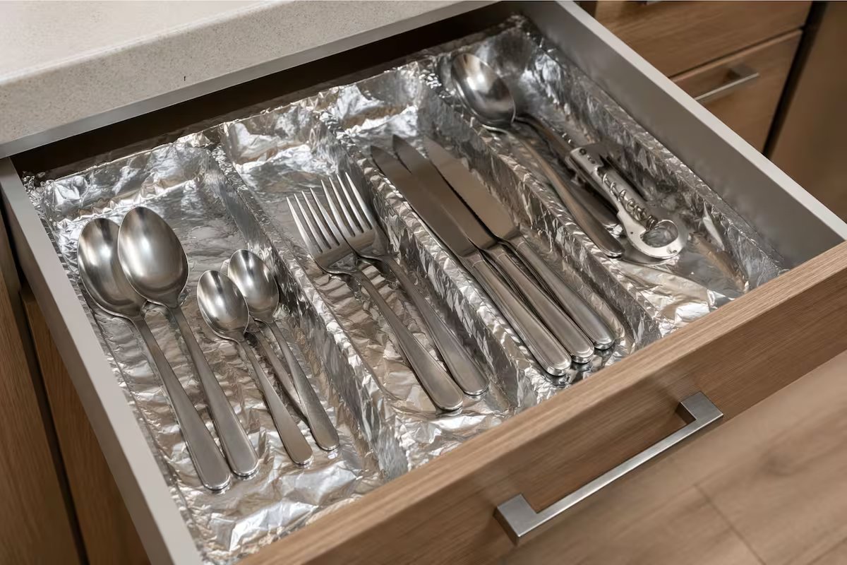 Qual a finalidade de forrar gavetas com papel alumínio e por que o recomendam?