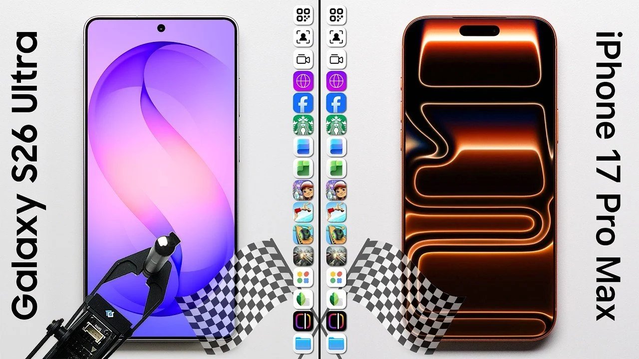 Teste de velocidade máxima do Galaxy S26 Ultra e iPhone 17 Pro