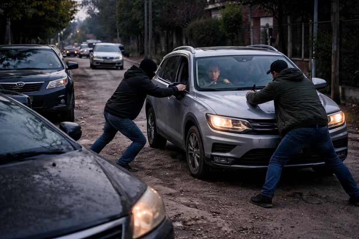 Um especialista revela o que fazer se um carro interromper você para roubar a estrada. a manobra básica de fuga