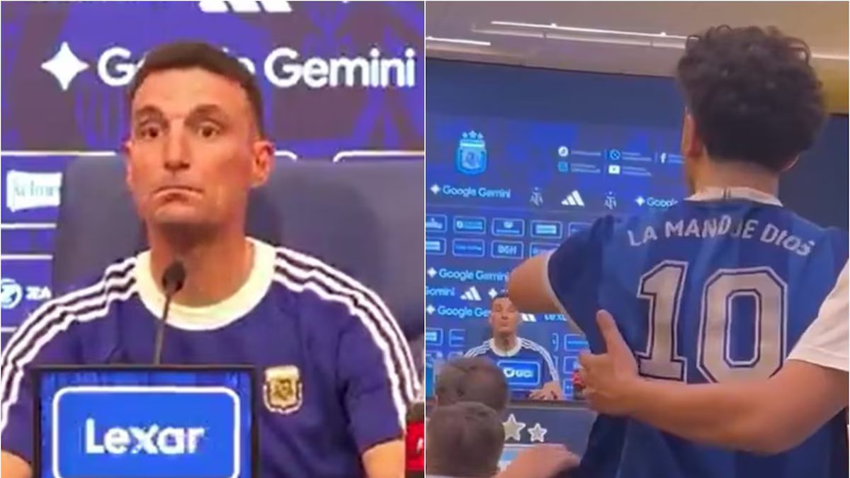 Vídeo: Scalloni teve momento inusitado durante conferência por causa de torcedor que invadiu