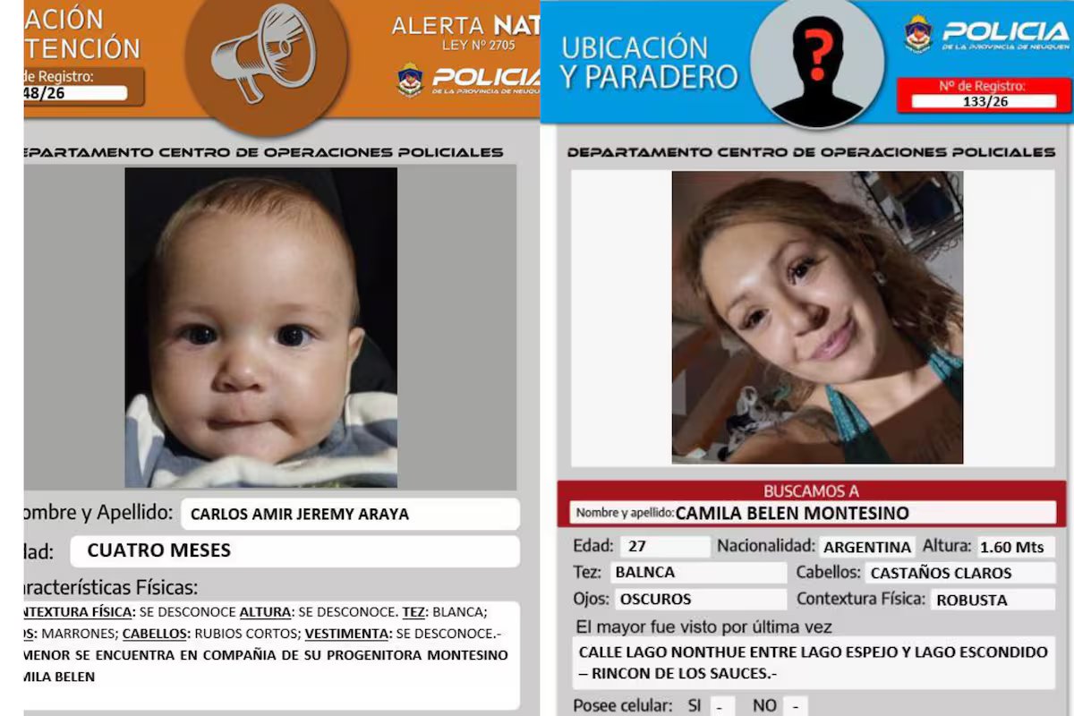 Alerta Nati foi ativado em Neuquén devido ao desaparecimento de uma mãe e seu bebê de quatro meses