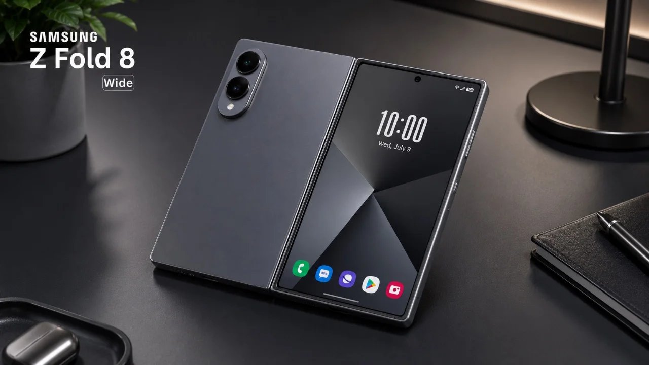 Qual é o tamanho da ampla tela frontal do Galaxy Z Fold 8?