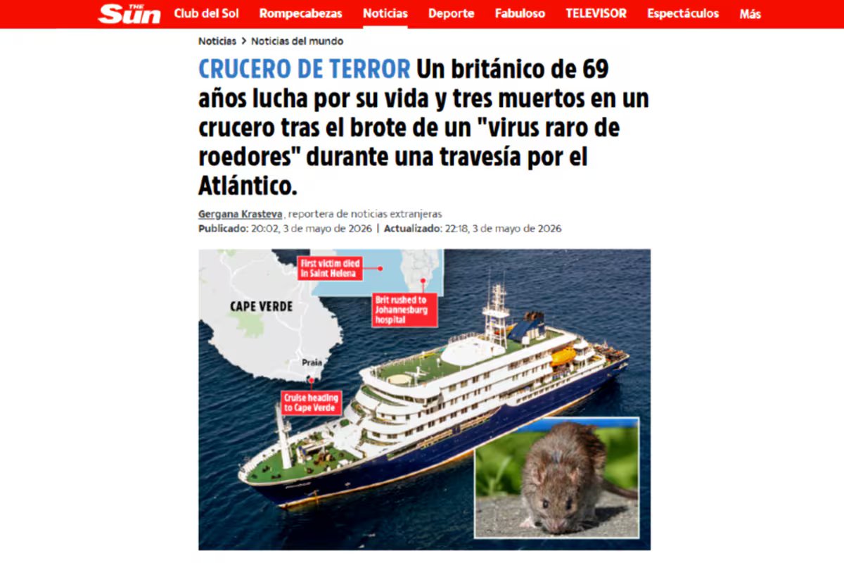 Resposta da mídia global ao surto de hantavírus em um navio de cruzeiro ao largo de Ushuaia, que matou três pessoas.