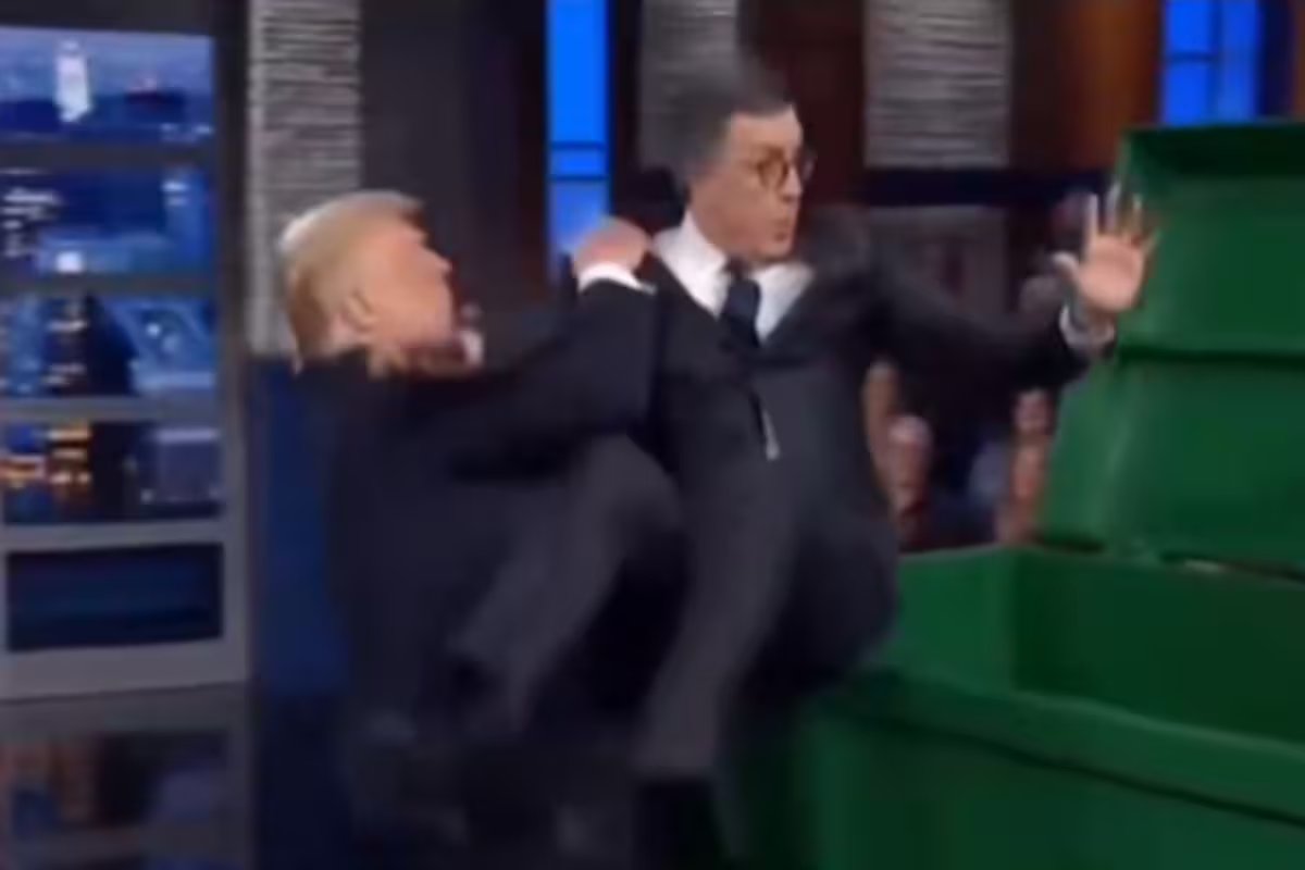 Trump publica vídeo de inteligência artificial em que “joga fora” Stephen Colbert