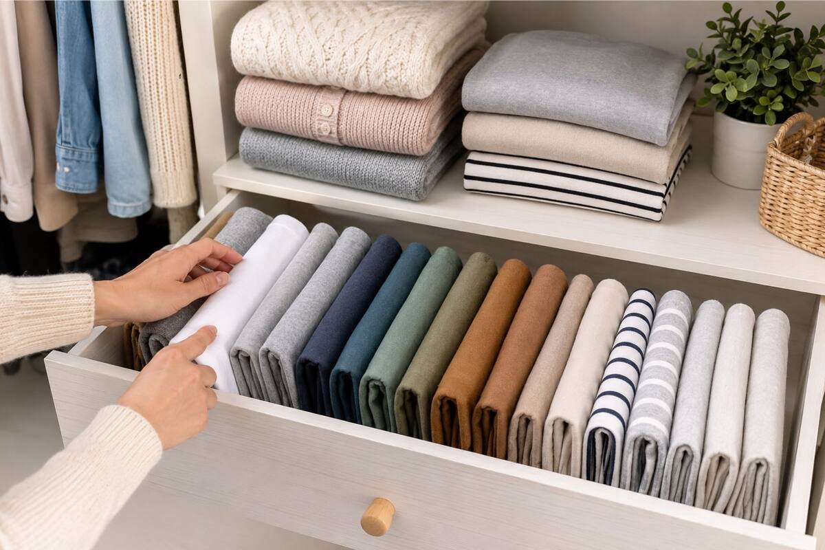 Um método japonês de dobrar roupas que transforma qualquer gaveta em minutos
