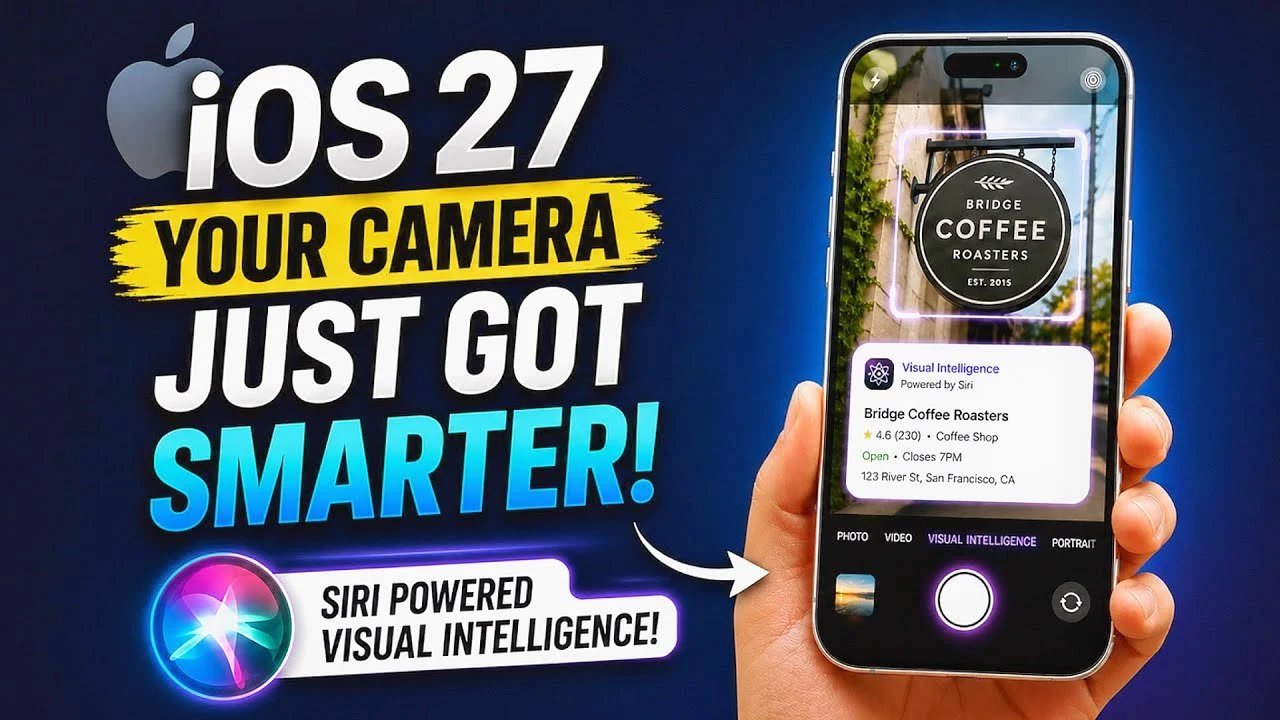 Vazamento do modo de câmera AI do iOS 27: tradução ao vivo, resumos e Siri.