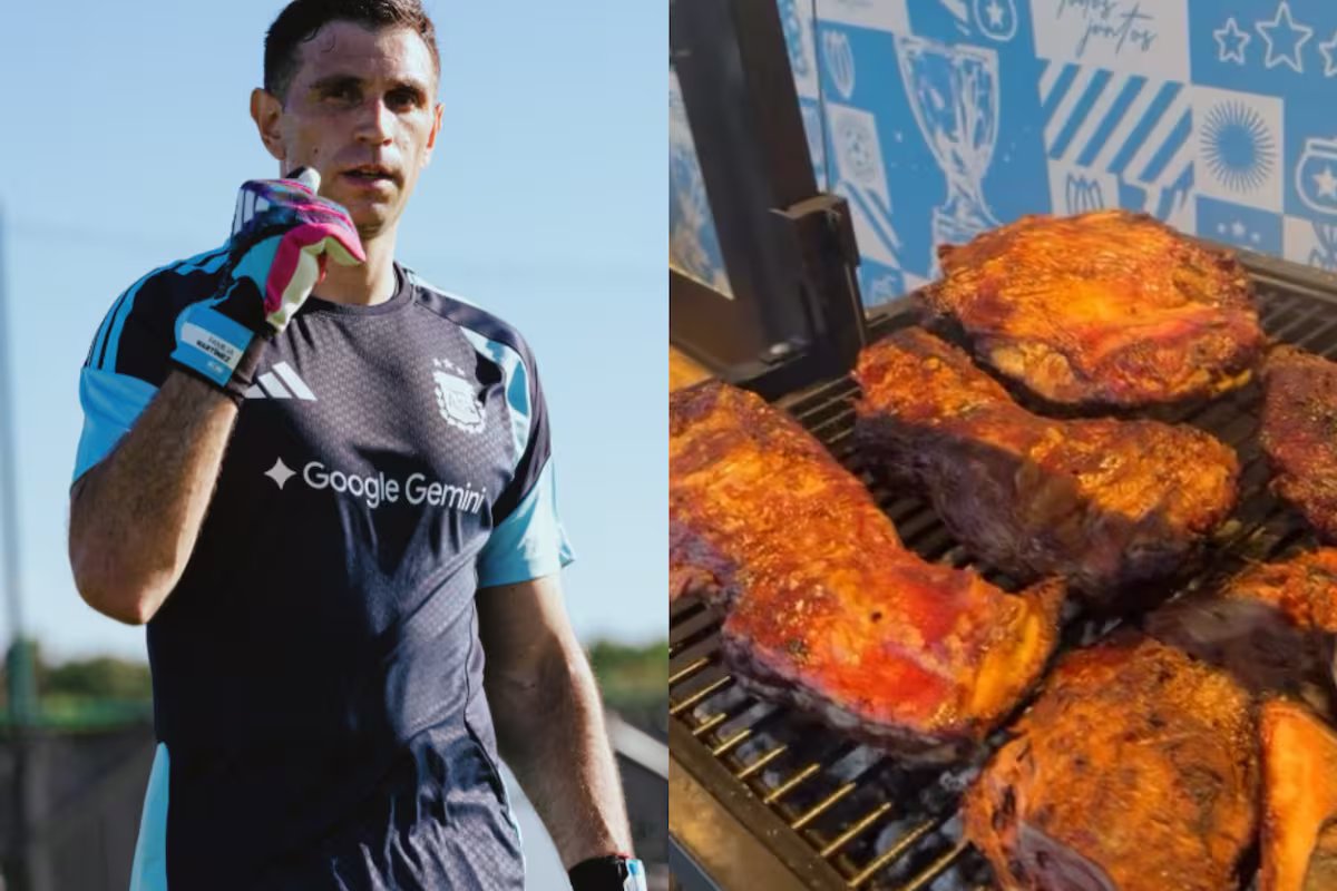 Dibu Martinez mostrou toda a intimidade do novo churrasco do time no Kansas. “Tudo é leve.”
