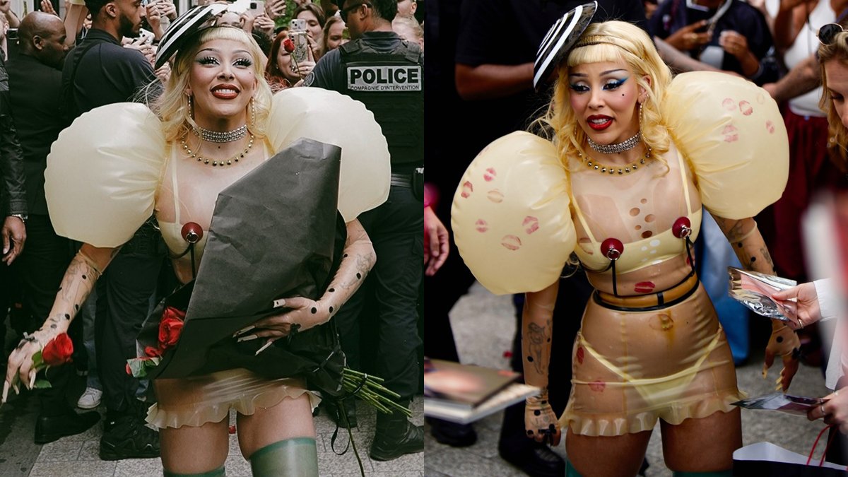 Doja Cat usa vestido de látex com piercings falsos nos mamilos em evento MAC em Paris – Just Jared – Celebrity News & Gossip